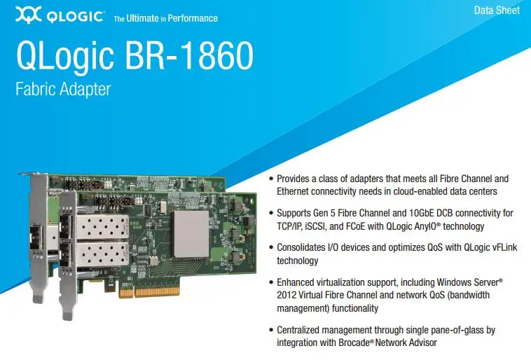 RaidStorage QLogic Brocade BR-1860-2F 2 порта 16 Гбит/с Gen 5 SFP + FC SR-Optical PCIe контроллер fiber Канальные