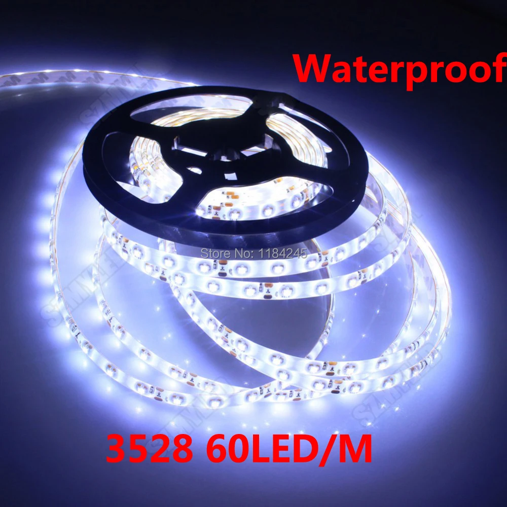 IP65 Waterproof LED Strip 3528 SMD fiexible light 60Led/m5m 300LedDC 12VWhiteWarm WhiteRedGreenBlueYellowRGB 