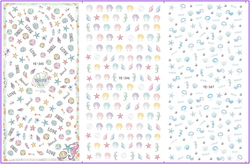 

3 PACK/ LOT WATER TRANSFER DECAL NAIL ART NAIL STICKER MARINE CONCH SEA HORSE STAR YE345-347