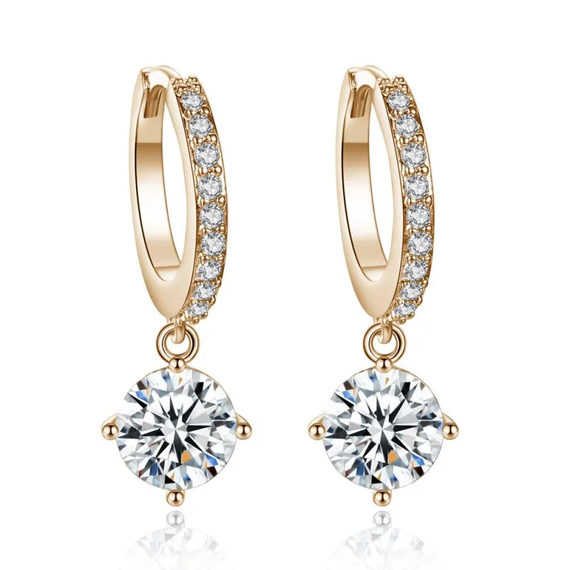 Geometric Round Crystal CZ Wedding Dangle Drop Earrings Fashion fine jewelry Gold Zircon Pendant hanging For Women gift | Украшения и