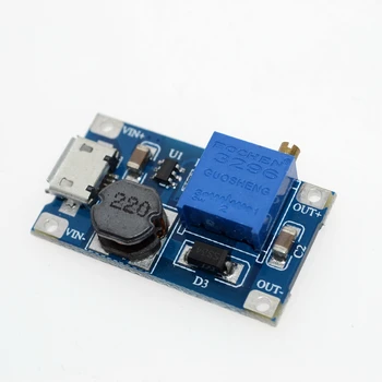 

MT3608 DC-DC Adjustable Boost Module 2A Boost Plate 2A Step Up Module with MICRO USB 2V - 24V to 5V 9V 12V 28V LM2577