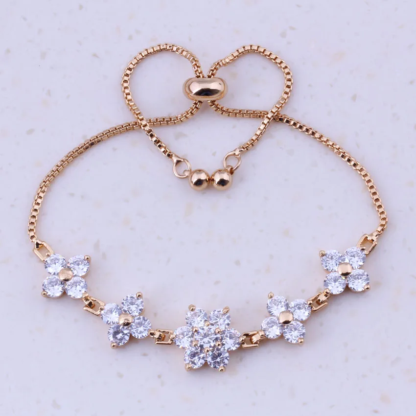 Fancy White AAA Cubic Zircon Yellow Gold Color Adjustable Slide Charm Bracelets For Women Party Trend Fashion Jewelry F0032 | Украшения и
