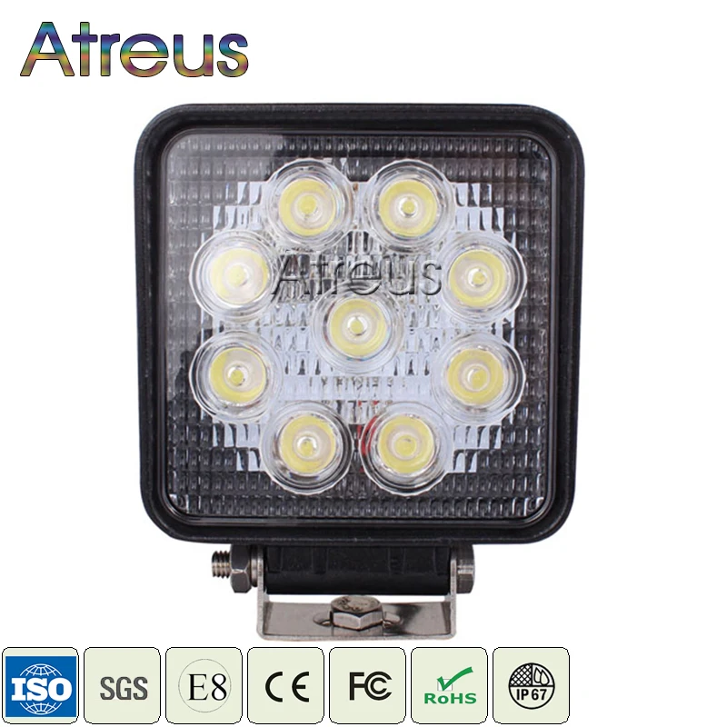 4 Inch 27W High-Power 9X 3W Square LED Work Light 12V Spot Beam For 4x4 Offroad ATV Truck Tractor Motorcycle Driving Fog Lights