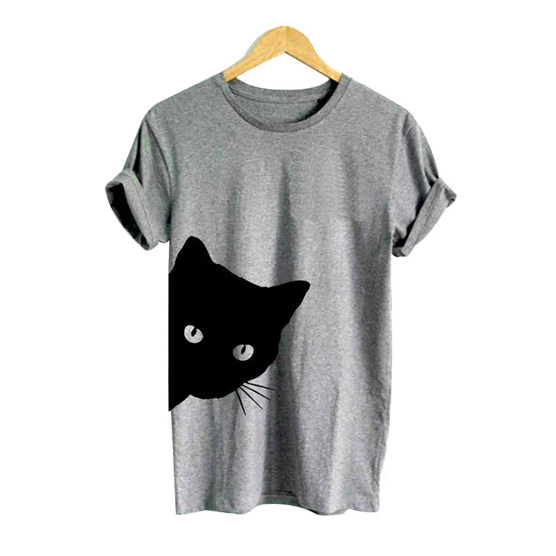

Cat Looking Out Side Print Women Tshirt Cotton Casual Funny T shirt For Lady Girl Black Women Top White Cotton Female Tee