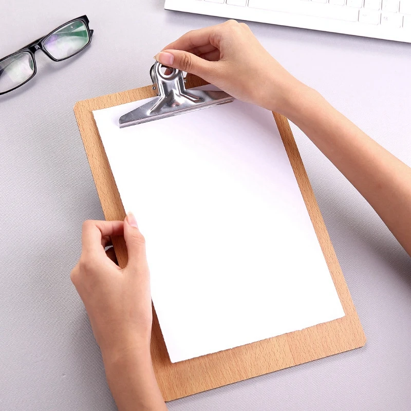 New A4 Wooden Clipboard File Folder Stationary Board Hard Board Writing Plate Clip Document Bag File Folder Clipboard Report O