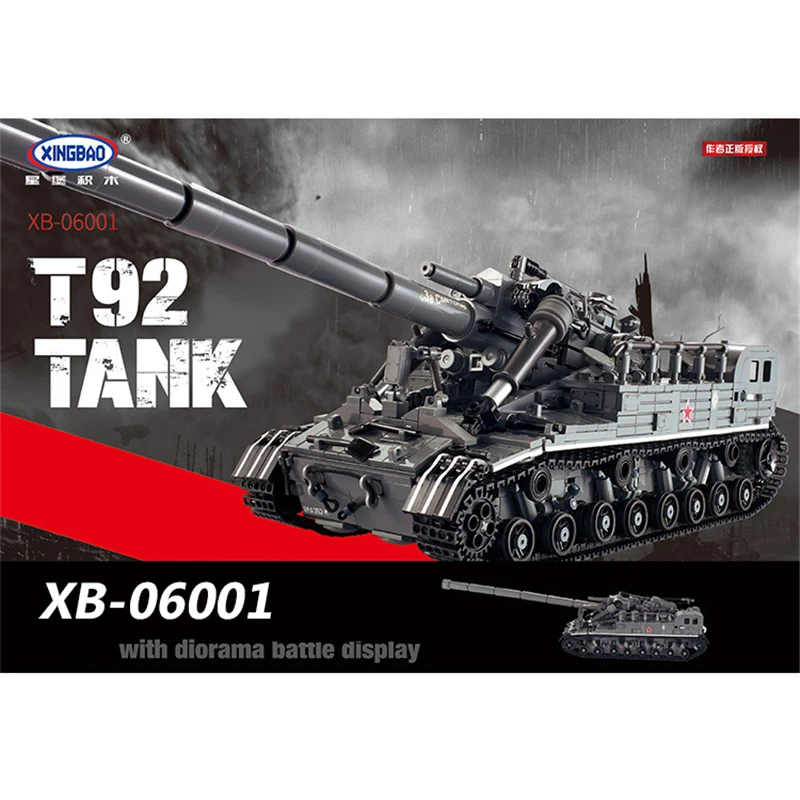 

XingBao 06001 1389Pcs Military Weapon Series The T92 Tank Set Building Blocks Bricks Assembly Armored Vehicle Model Kids Toys