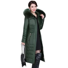 Женский пуховик длинный модный утепленный большой размер меховой воротник с капюшоном Тонкий Повседневный пуховик большой размер 5xl