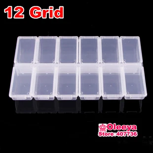 

2pcs/lot 12 Grid Transparent Plastic Box Cosmetic Case Nail Art Pill Box Portable Storage Container Parts Stones Tools Y2861