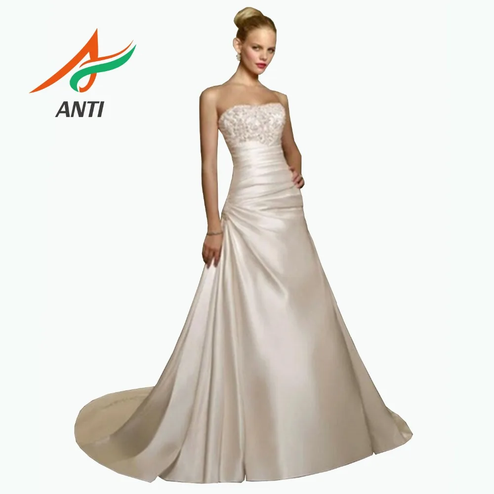 ANTI Simple Boho A line Wedding Dresses Strapless Satin Draped Bridal