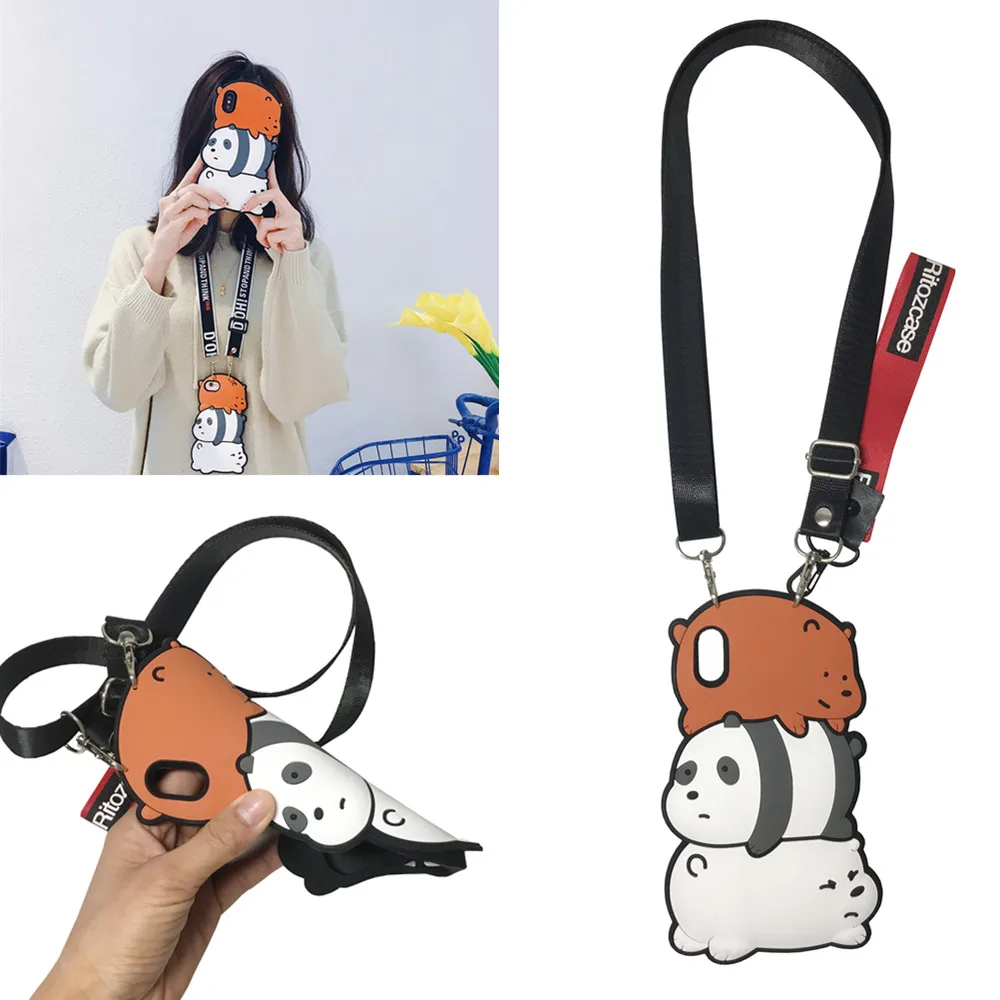 

case for iphone XS MAX XR X 6 6S 7 8 plus case cover cute 3d cartoon bear shoulder strap soft silicone protective phone bag capa