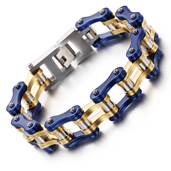 

New Bicycle bracelet trend gold blue thick cycling chain titanium steel bracelet jewelry wholesale