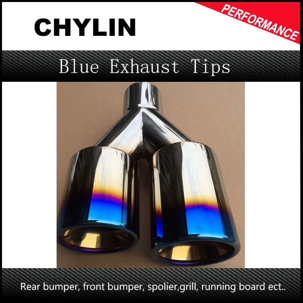 1Piece Inlet 66mm Outlet 76mm Blue End 304 Stainless Steel Racing Dual