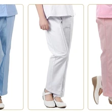 Профессиональный хлопок медсестра Брюки для девочек Спецодежда медицинская зауженные книзу брюки доктор ткань Спецодежда медицинская работы Брюки для девочек белый розовый голубой цвет
