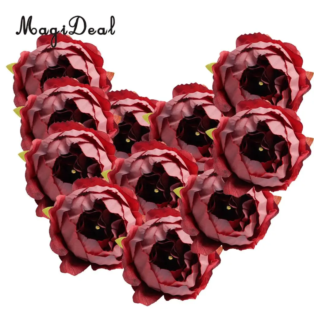 MagiDeal Beautiful 10Pcs Artificial Silk Rose Flower Head for Wedding Corsage Flower Ball Garland Curtains Decor 10 Color Option