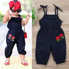 Модный детский комбинезон без рукавов с цветочным принтом для девочек; летний Повседневный Свободный комбинезон; Одежда для девочек
