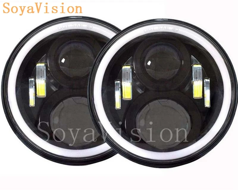 7 Inch Round Headlight 50w High Low Beam with Amber Signal White DRL Halo for 1997-2016 Jeep Wrangler JK TJ YJ Fj Cruiser (