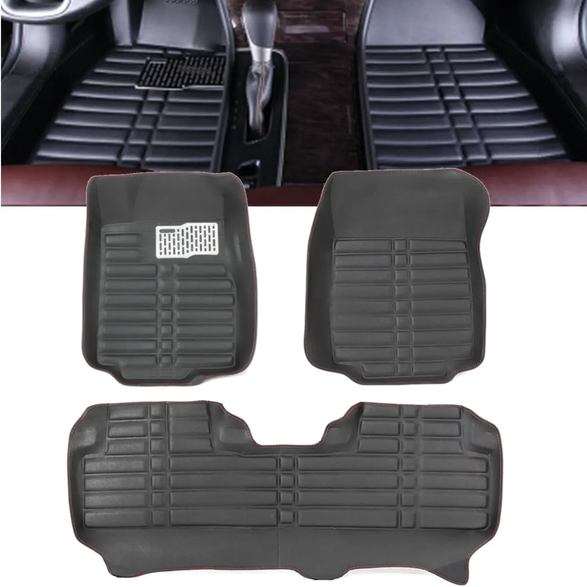 

Autoleader 3Pcs for Honda for CRV 2012-2016 Car Floor Cover PU Leather Front Rear Liner Waterproof Mat Auto Black Floor Mats
