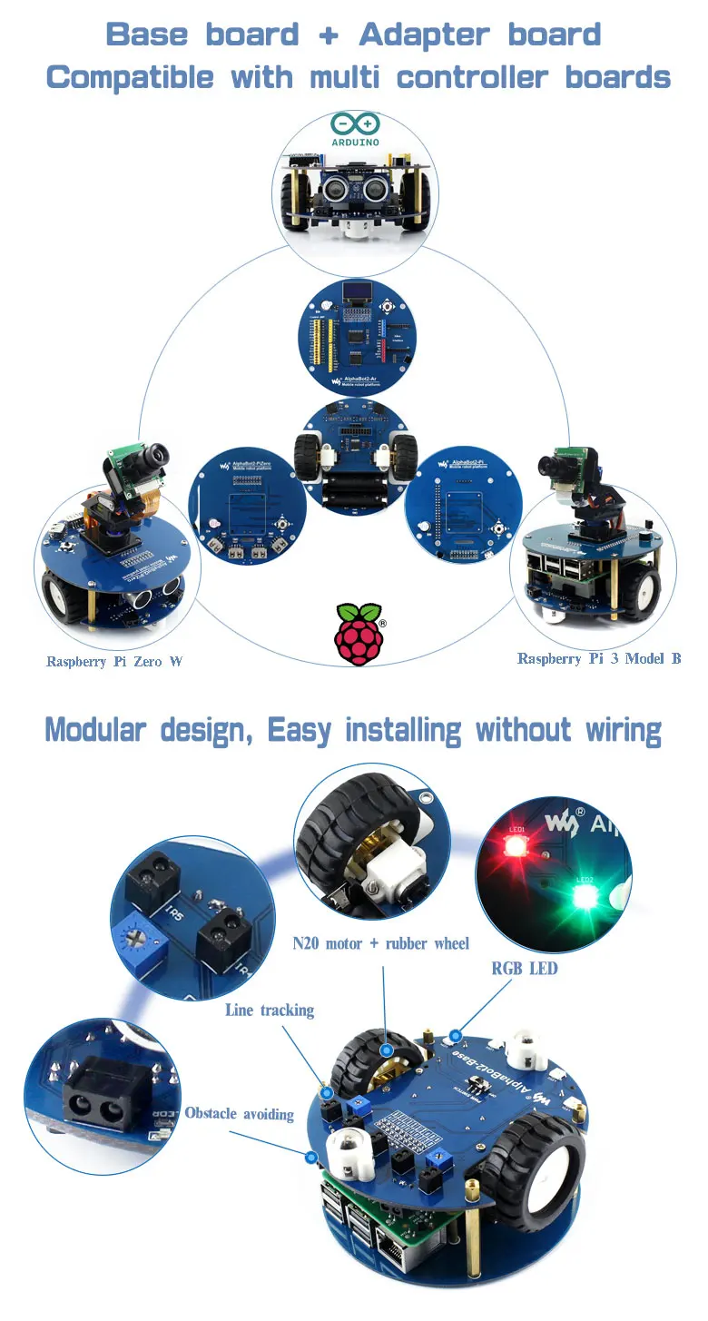 Waveshare AlphaBot2 робот строительный комплект для Arduino особенности линии отслеживания препятствий избегая Bluetooth связь ИК управление