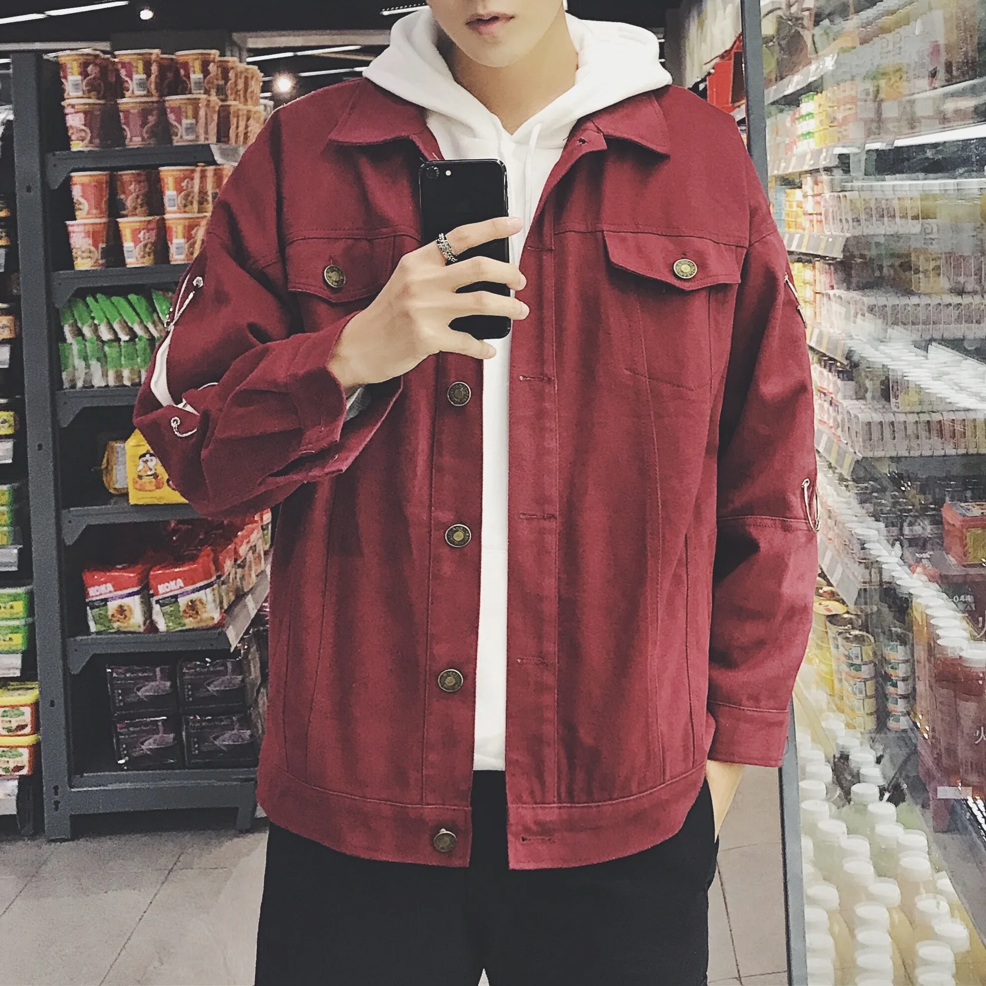 New Oversize Loose Jacket Men High Quality Solid Color Turn-Down Collar Jacket Men Western Style Streetwear Bomber Jacket Male