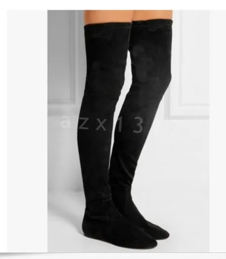 as picture Botas mujer invierno/Модные Черные Сапоги выше колена из флока женские эластичные носок из тонкого материала женские ботинки на плоской подошве на не сужающемся книзу массивном каблуке - Цвет: as picture