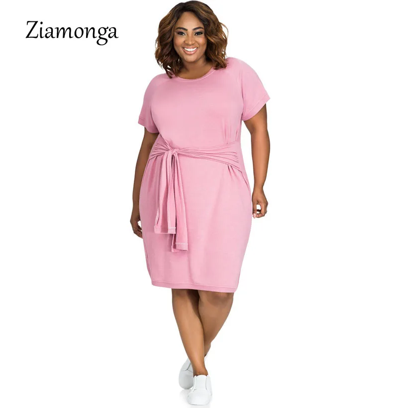 Ziamonga XL-4XL жира мм размера плюс платье с коротким рукавом Осень Новые свободные элегантные повседневные женские платья Экстра большое Бандажное платье