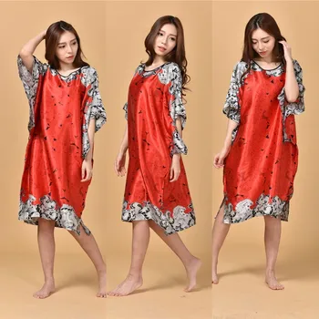 

14 Colors Time-limited Summer Style Women Nightgown 2017 Sleepwear Indoor Clothing Faux Silk Robe Home Bathrobe 010618