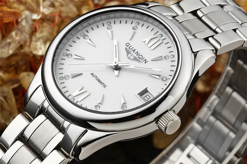Womens Watches GUANQIN Date Luminous Rainstone Automatic Watch Waterproof Mechanical Watch Brand Luxury Stainless Steel Back (23)