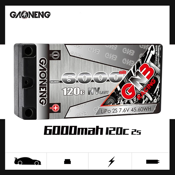 Gaoneng GNB 6000mAh 2S LiPo батарея 7,6 V HV 120C/240C жесткий чехол коротышка упаковка для 1/10 RC автомобилей B5M 22 RB6 22T SCT Запчасти для гоночных автомобилей - Цвет: 6000mAh 2S 7.6V