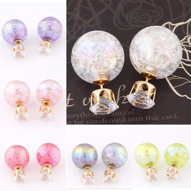 

Double Side Round Pearl Earings Resin Cute Candy Color Crystal Ball Ear Studs Big Glass Ball Earring For Girl GIft New Women