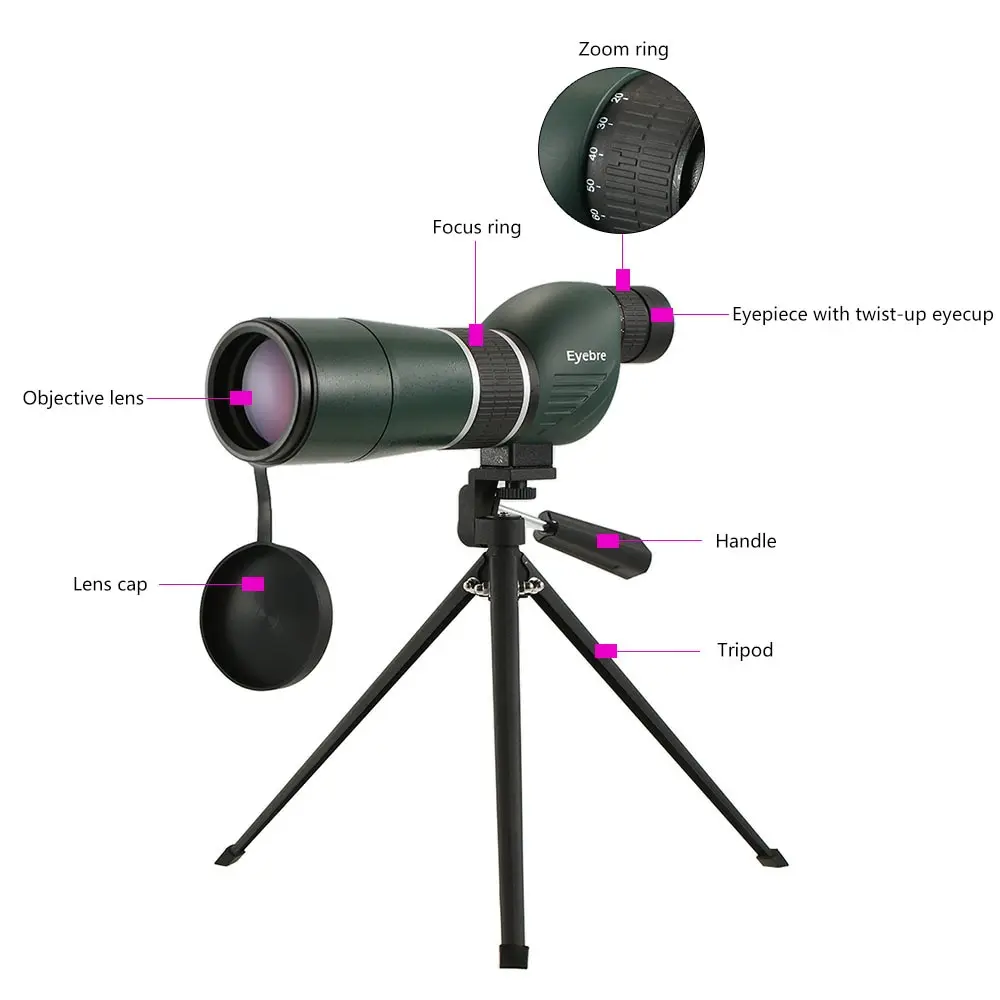 20-60x60 зрительный телескоп портативный дорожный телескоп монокулярный телескоп со штативом чехол для наблюдения за птицами охотничий Монокуляр