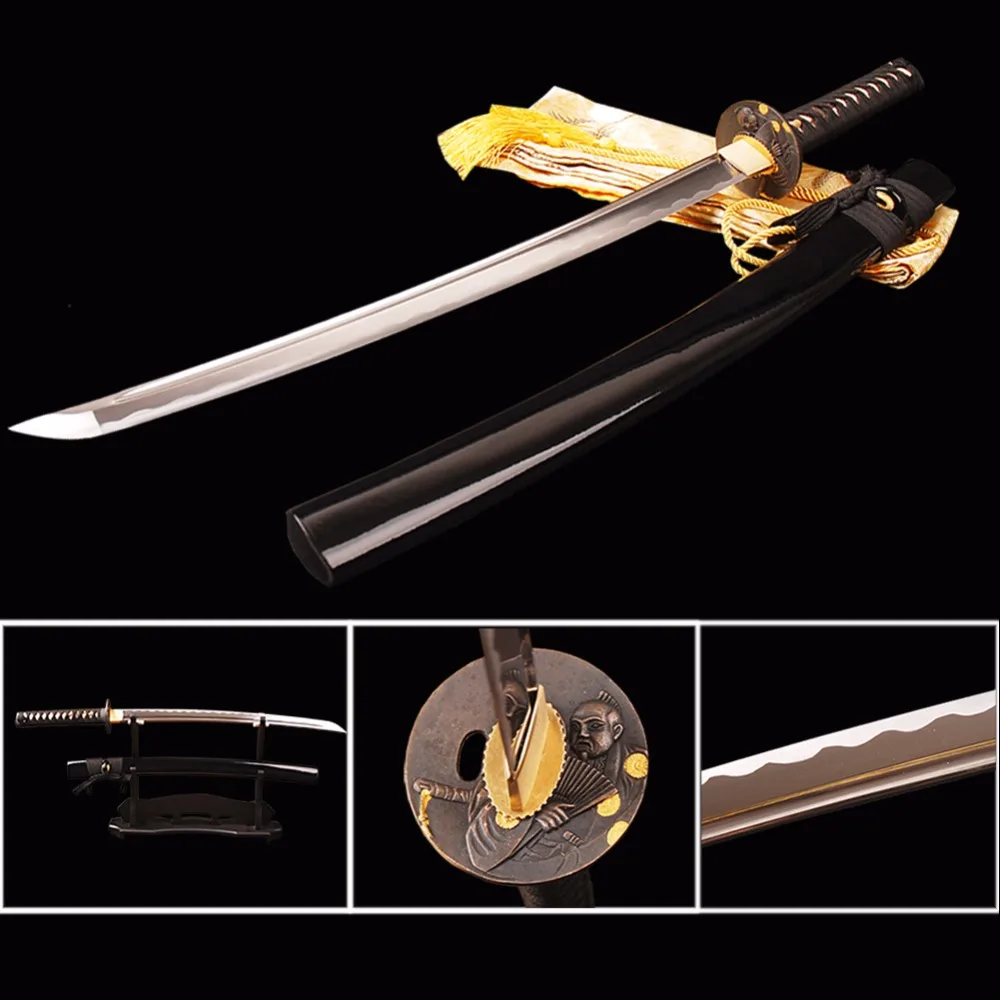 

Real Sharp Jpanese Samurai Wakizashi Sword 1060 Carbon Steel Full Tang Blade Battle Ready Cutting Practice Medium Size Knife