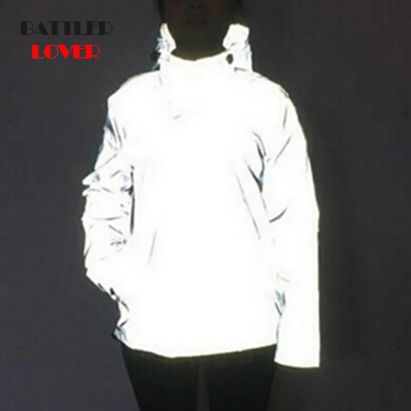 Reflective Jackets 2019 Windbreak Winter Jacket Men Hip Hop Hooded Coat Waterproof Zipper Coats Outwear Night Light Men Clothes