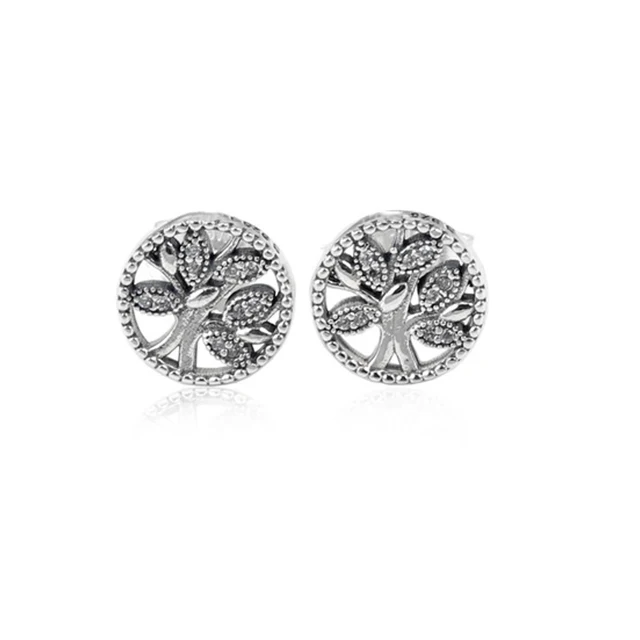 

2019 Winter Autumn New 925 Sterling Silver Tree of Life with Clear of Crystal Earrings Fits for Women Gift Charm DIY Jewelry