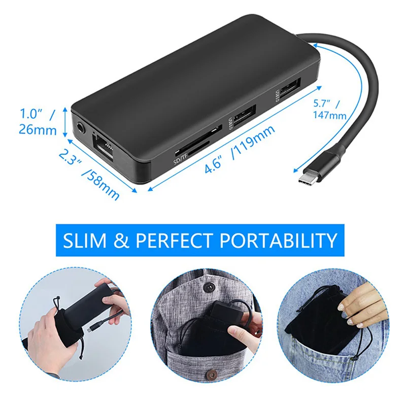 

9 In 1 Type C Hub Adapter USB C to HDMI 2 USB3.0 Micro SD/TF Card Reader with PD QJY99