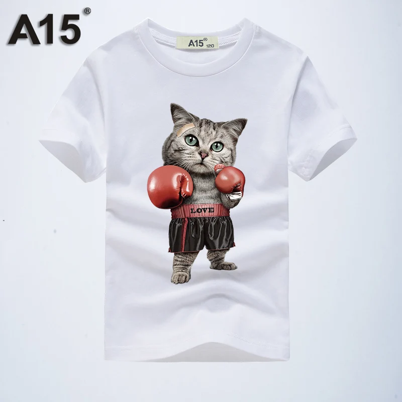 A15 T-shirt 3D Kids T Shirt White Cartoon Printed Summer T-shirt for Girl Big Boys Cotton Plain Short Tee Size 8 10 12 Year - Color: T0159White