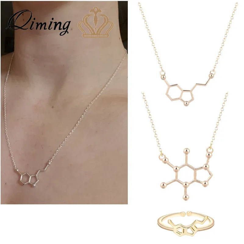 QIMING Caffeine ожерелье с дизайном молекула Для женщин химический кулон