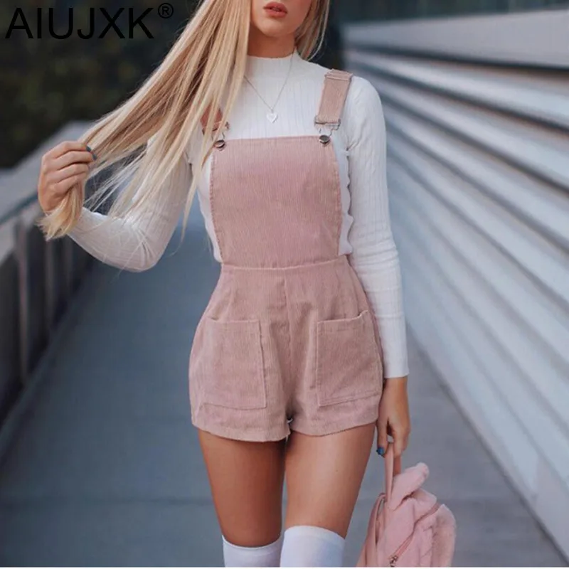 

AIUJXK 2019 Strap Backless Casual Pink Playsuits For Women Jumpsuit Fashion Club Streetwear Pocket Rompers Female Body Clothes