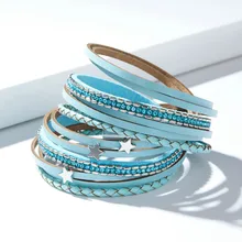 Дропшиппинг взвешивающаяся звезда Древо жизни богемский стиль синий Learther многослойный браслет для женщин Мода Бохо ювелирные изделия GP0346