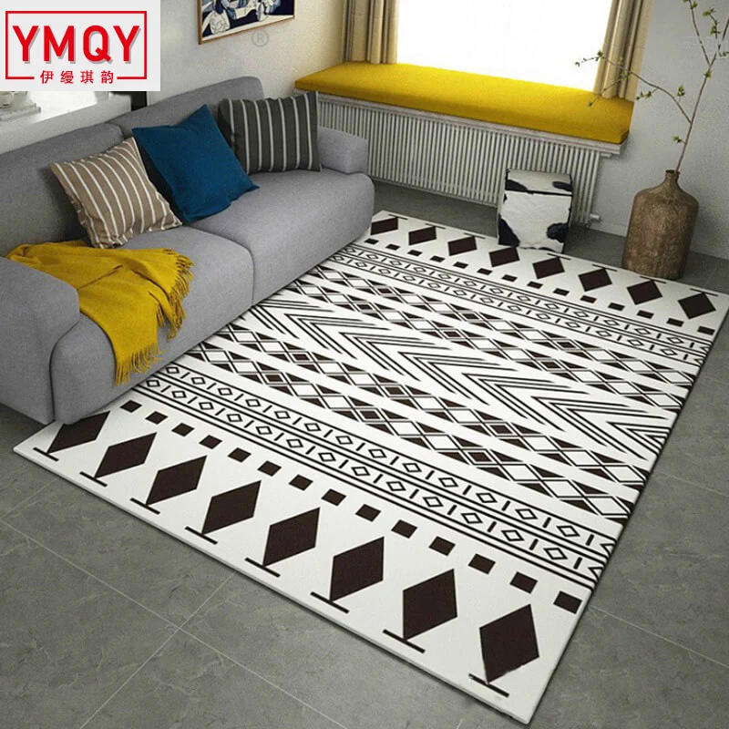 Nordic Simple Geometric Pattern Rugs Carpets For Living Room Bedroom Area Rugs Gray White Sofa Table Chair Anti-Slip Floor Mat H