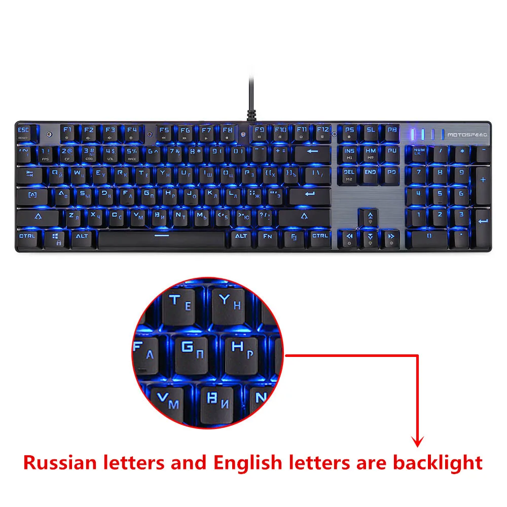 Motospeed CK104 Gaming Mechanical Keyboard Russian English Red Switch Blue Metal Wired LED Backlit RGB Anti-Ghosting for gamer Motospeed CK104 Gaming Mechanical Keyboard Russian English Red Switch Blue Metal Wired LED Backlit RGB Anti-Ghosting for gamer