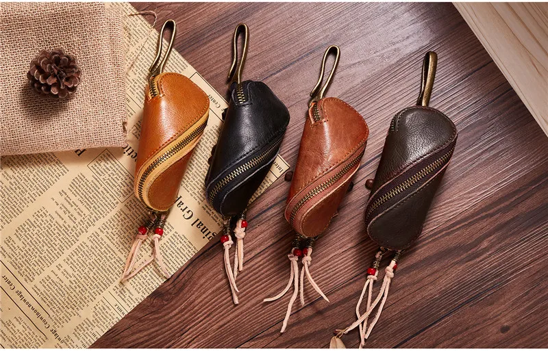 Top Quality Genuine Leather Men Key Holder Car Housekeeper Zipper Wallet Keychain Vintage Organizer Keys Pouch Bag J14 | Багаж и сумки
