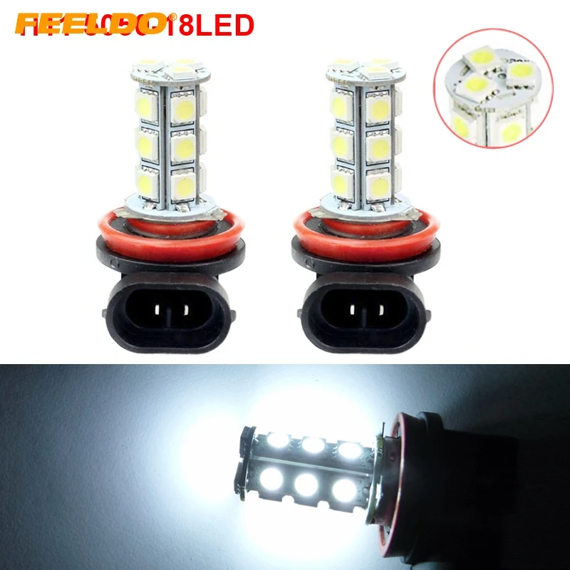 

FEELDO 2Pcs Car H11 5050 SMD 18 LED White Bulb Fog Beam Light Lamp #FD-2103