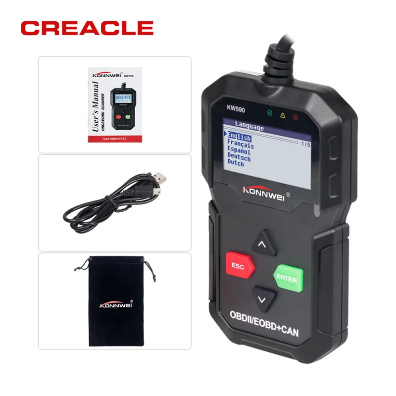 Диагностический инструмент KW590 OBD2 128*64 пикселей считыватель кодов поддержка