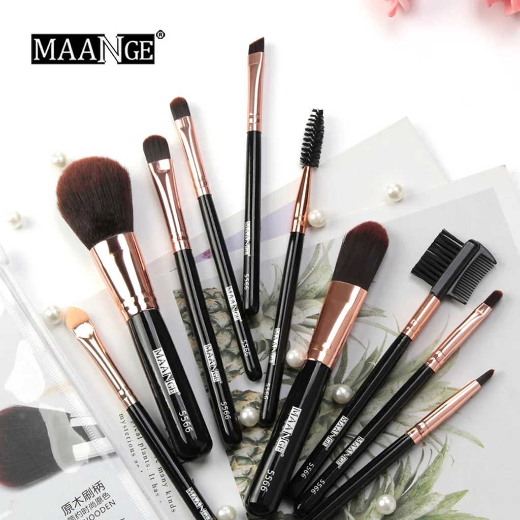 

10PCS Cosmetic Wooden Eyebrow Eyeshadow Powder Foundation Brushes Makeup Brushes Blending Beauty Make Up Brush Blending