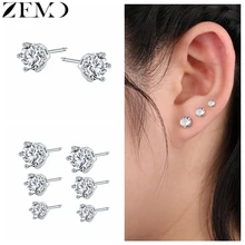 ZEMO серьги-гвоздики с кристаллами для женщин, настоящее 925 пробы, серебряные серьги-гвоздики, белые серьги с кубическим цирконием ААА