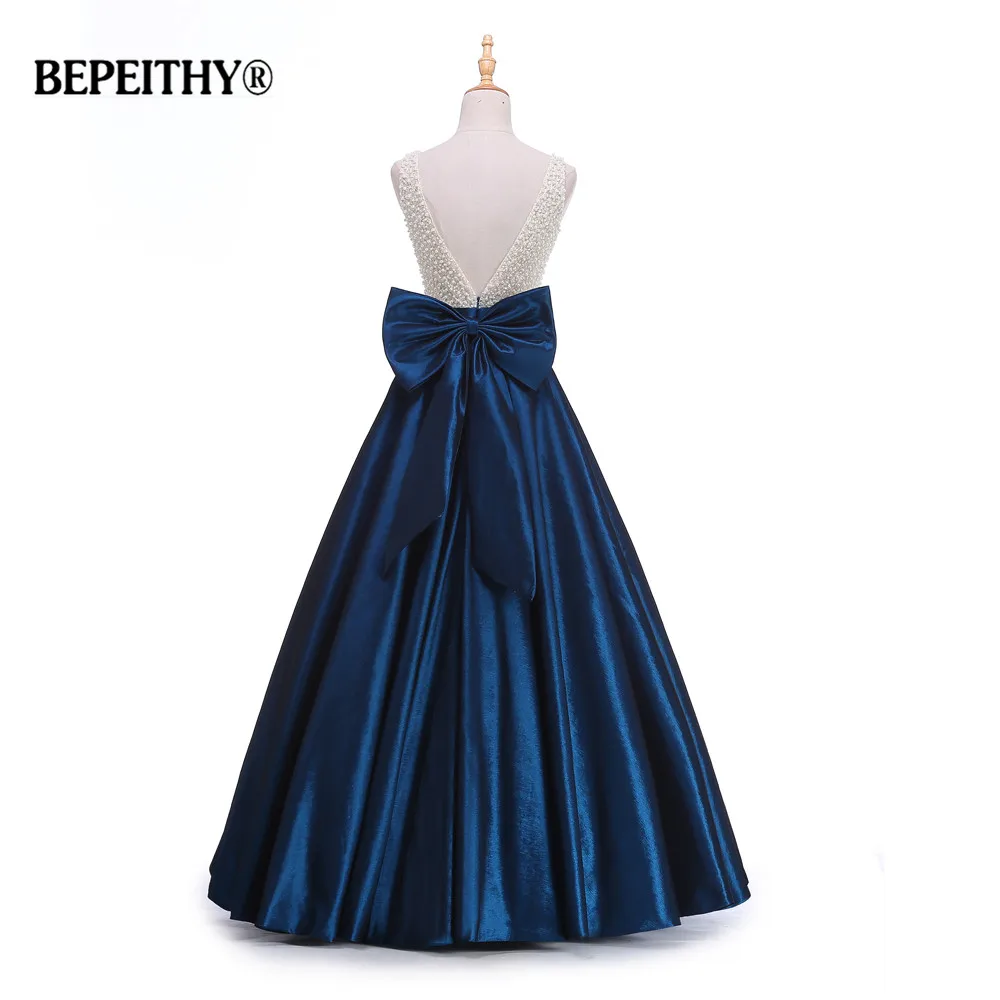 Vestido Longo, королевское синее длинное вечернее платье,, расшитое бисером Топ, винтажные платья для выпускного вечера, Robe De Soiree, с большим бантом на спине