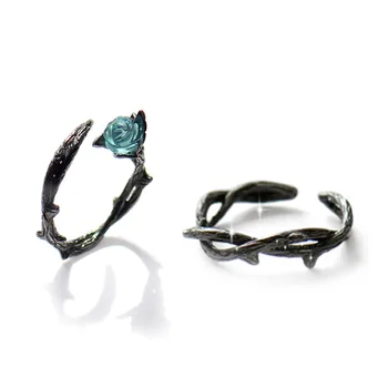 

1pair/lot Romantic Lovers' Rings Personality Branch Open Crystal Flower Charms Rings for Women Men Wedding Engagement Jewelry