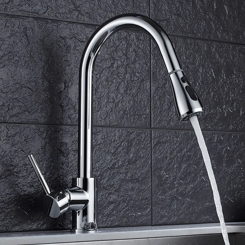  Kitchen Faucets Chrome Pull Out Kitchen Tap Single Hole Handle Swivel 360 Degree Water Mixer Tap Si - 4000324586094