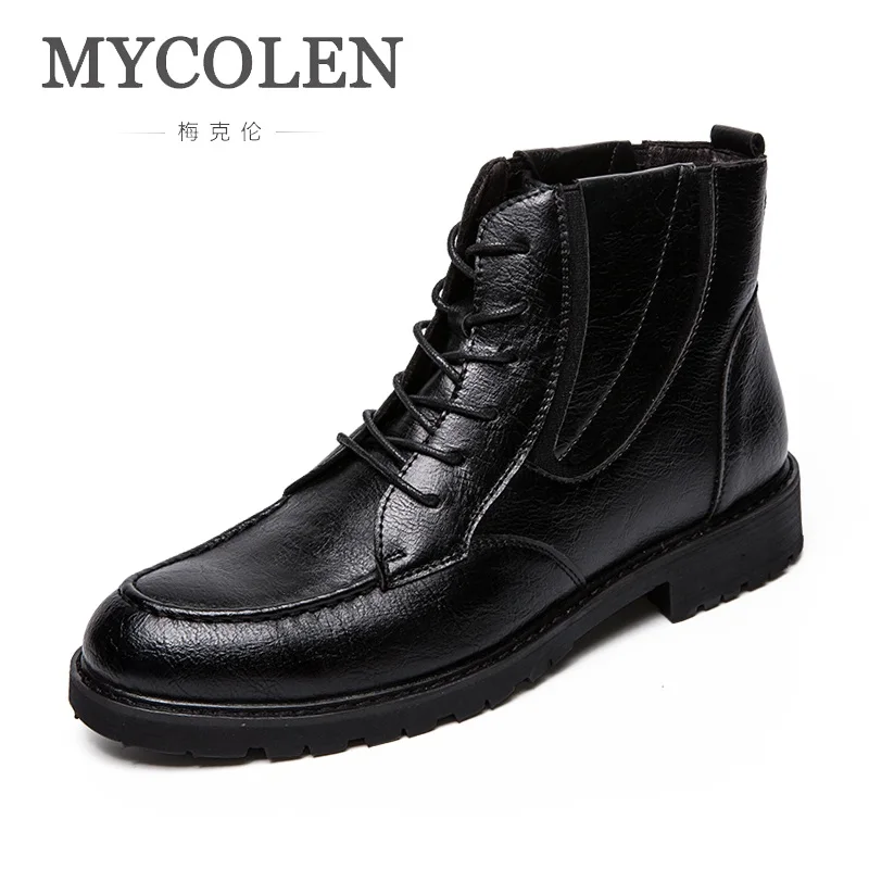 

MYCOLEN 2018 Brand Men'S Boots Leather Luxury Fashion Warm Shoes Spring/Autumn Motorcycle Mens Ankle Boot Men Botas Hombre