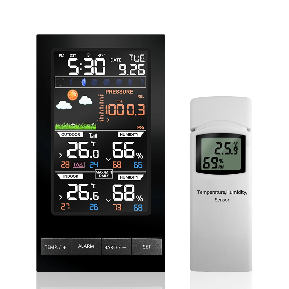 

Digital Temperature Thermometer With Barometer Weather Forecast In/Outdoor Temperature Humidity Wireless Colorful LCD Display